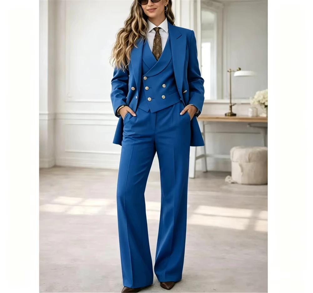 Classic Womens 3 Piece Suit Tailored Pantsuit Costume Femme Chic Elegant Wedding Guest Power Suit Mariage (Jacket+Vest+Pant)