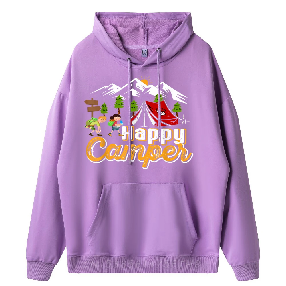 Awesome Happy Camper Outdoor Adventure Hoodies Loose Long Sleeve Slogan Round Collar Adult Hoodies Hoodies Valentine Day