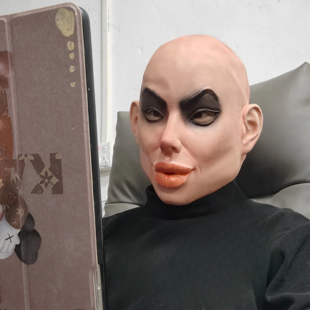스모키 메이크업과 대머리 추악한 소녀 마스크 큰 입술 영화 스타 의상 액세서리 롤 플레잉 할로윈 카니발 파티 팬 선물