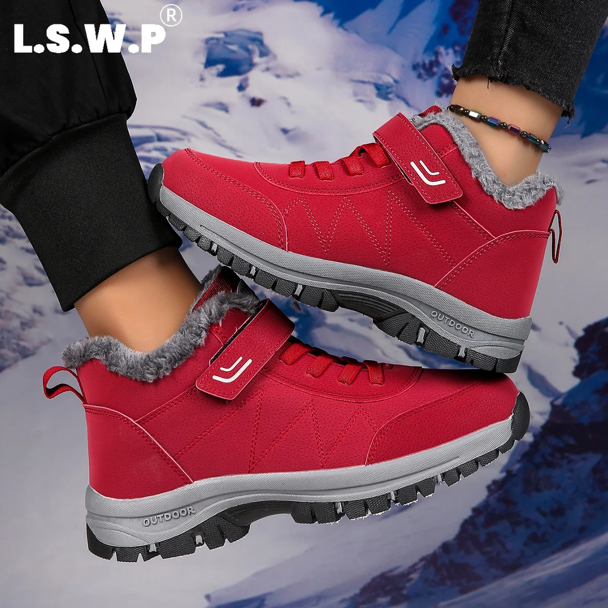 Men's Boots with Plush Lining, Thick and Warm, Outdoor Cold-Resistant Boots, Easy to Put on and Take Off, Suitable for Daily Winter Walking, Snow Activities, and Hiking