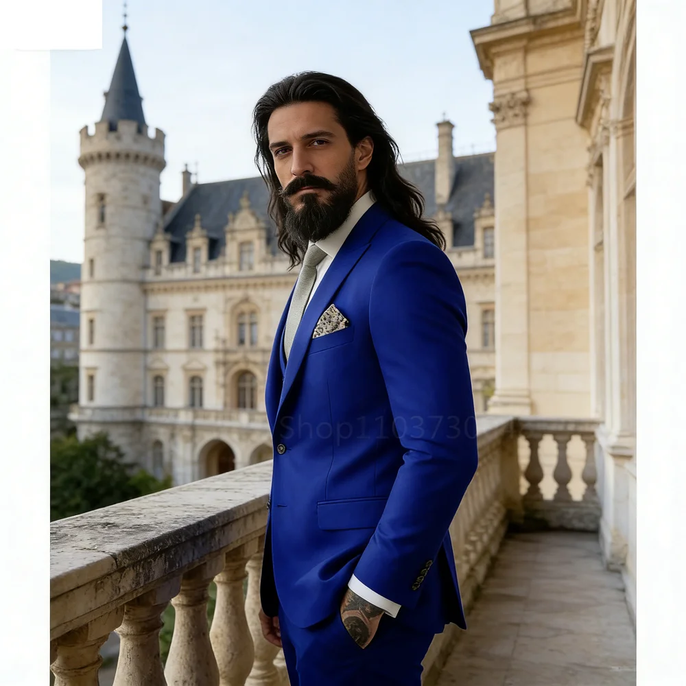 

Высококачественный синий мужской костюм-тройка Slim Fit для офиса, повседневной носки, вечеринок и торжественных мероприятий