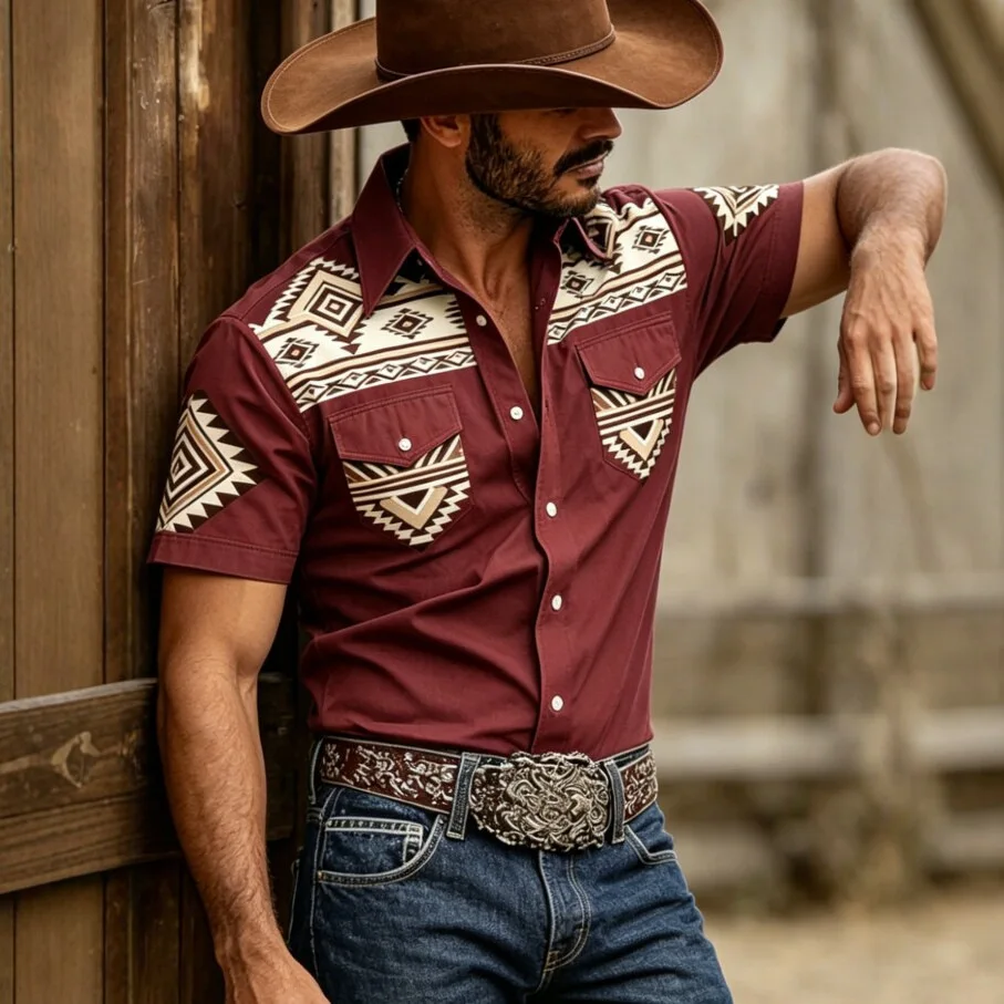 Casual Men's Long Sleeve Shirt Vintage Ethnic Style No Ironing Required Spring Autumn Seasonal Comfortable Fit Printed Pattern