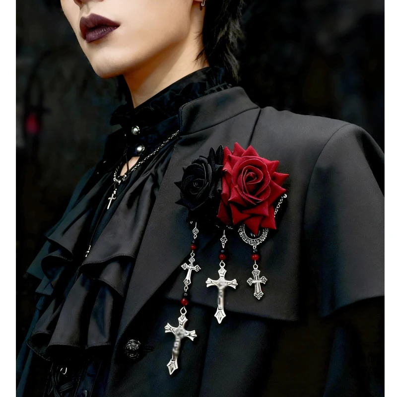 

Темные готические броши ручной работы с розами, цветочные украшения, Хэллоуин, косплей, ведьма, готическая Лолита, бабочка, крест, брошь, аксессуары с бахромой