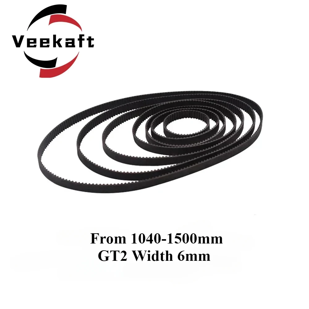 Veekaft 1PCS 3D Printer Parts GT2 6mm Closed Loop Rubber Timing Belt From1040mm To 1500mm Width 6mm 2GT
