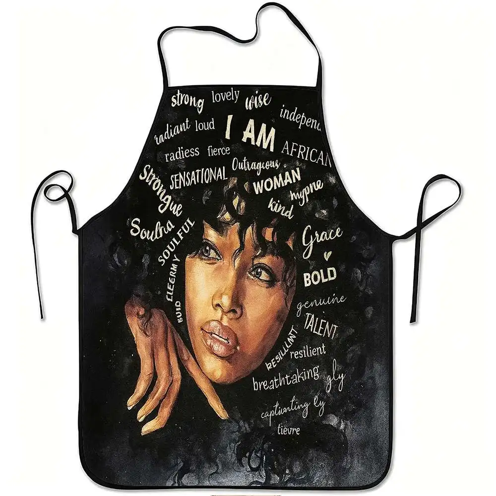 1pc I Am African Woman Empowerment Print Apron, Durable and Easy to Clean, Adjustable Waistband, Polyester Material, for Kitchen