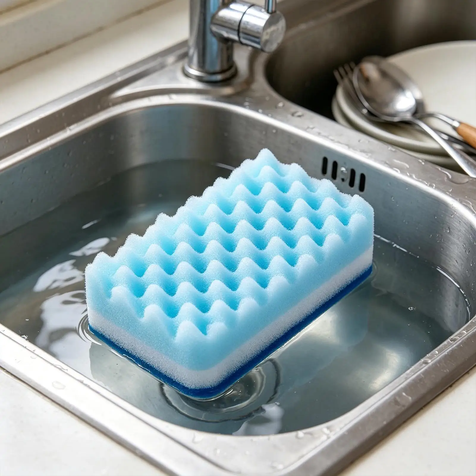 1pcs Dish Sponge Wave Shape Cleaning Scrubber Cleaning Sponge For Home Kitchen Bathroom Garage Workshop Dorm Restaurant Sink