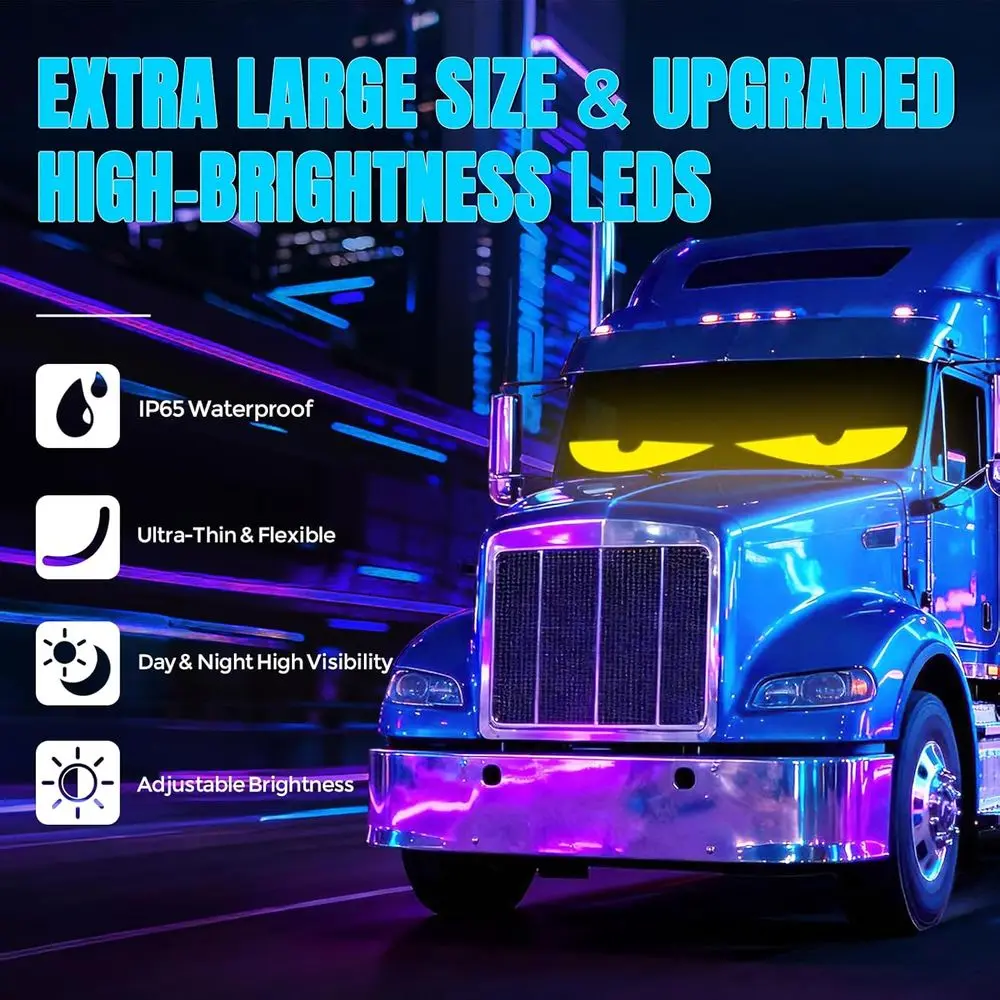 69.37"x7.56" Extra-Large Animated LED Windshield Eyes- Devil Eyes Lights, Progmable LED lexible Sign with Remote & APP Control o