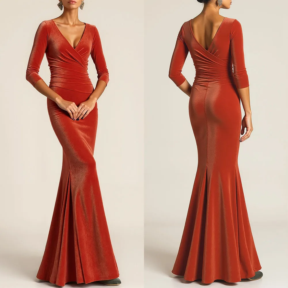 

Высокое качество индивидуальное свадебное платье русалки с v-образным вырезом длиной до пола, вечернее роскошное платье три четверти, вечернее платье в Дубае