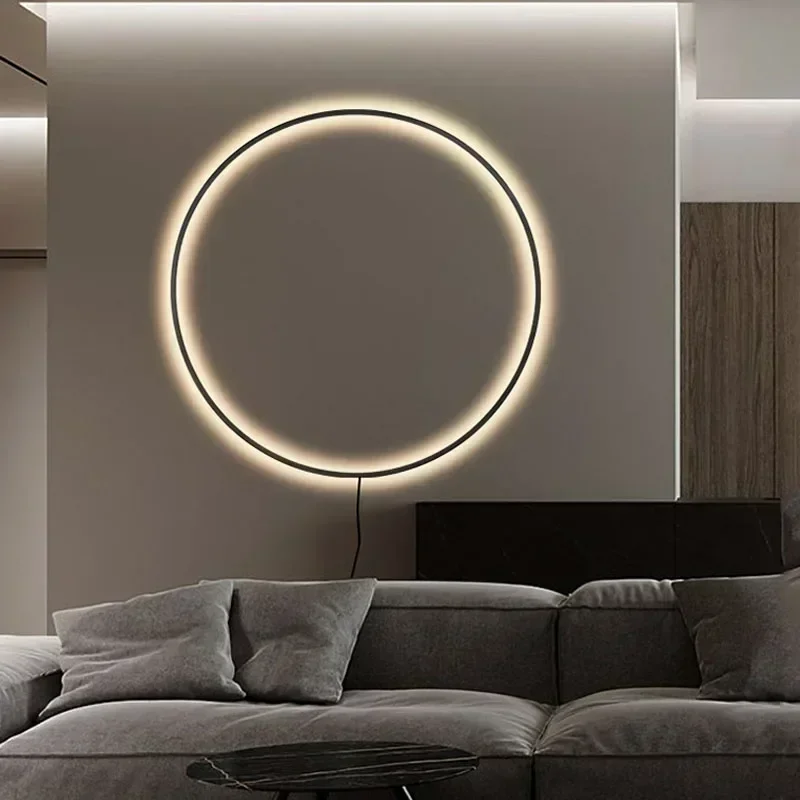 Minimalistische Led Cirkel Achtergrond Wandlamp Huis Indoor Decor Muur Schansen Woonkamer Hal Hotel Wandverlichting Bedlampje Zwart