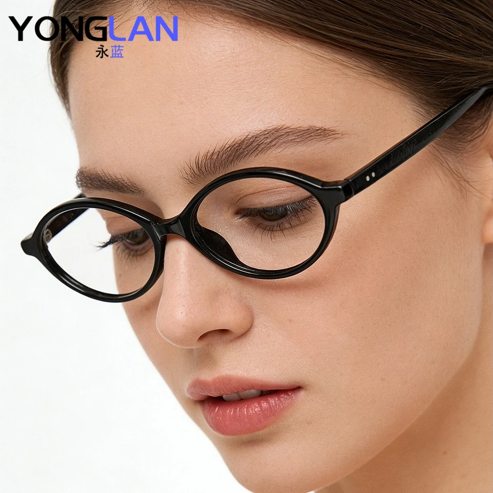YONGLAN Fashion Delicate Oval Small Myopia Frames Women Reading Glasses Anti-Blue Light Customizable Prescription Glasses TR90