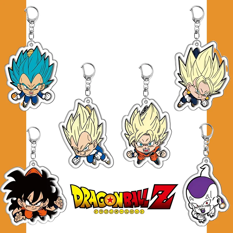 LLavero de dibujos animados de Dragon Ball Son Goku, figura de Anime Vegeta Piccolo Frieza, llavero acrílico, accesorios de decoración para mochila de moda