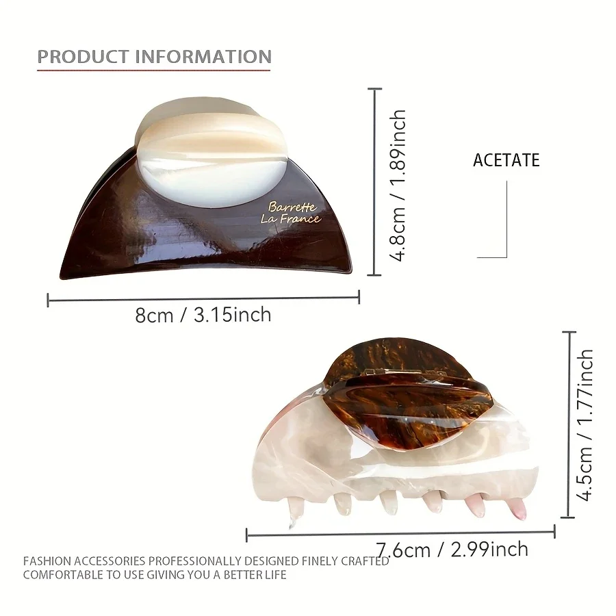 قطعة واحدة من مشبك الشعر الفرنسي الأنيق ذو اللونين مع تصميم من الحبوب الخشبية والرخام مثالي لمشابك الشعر اللطيفة للاستخدام اليومي غير الرسمي