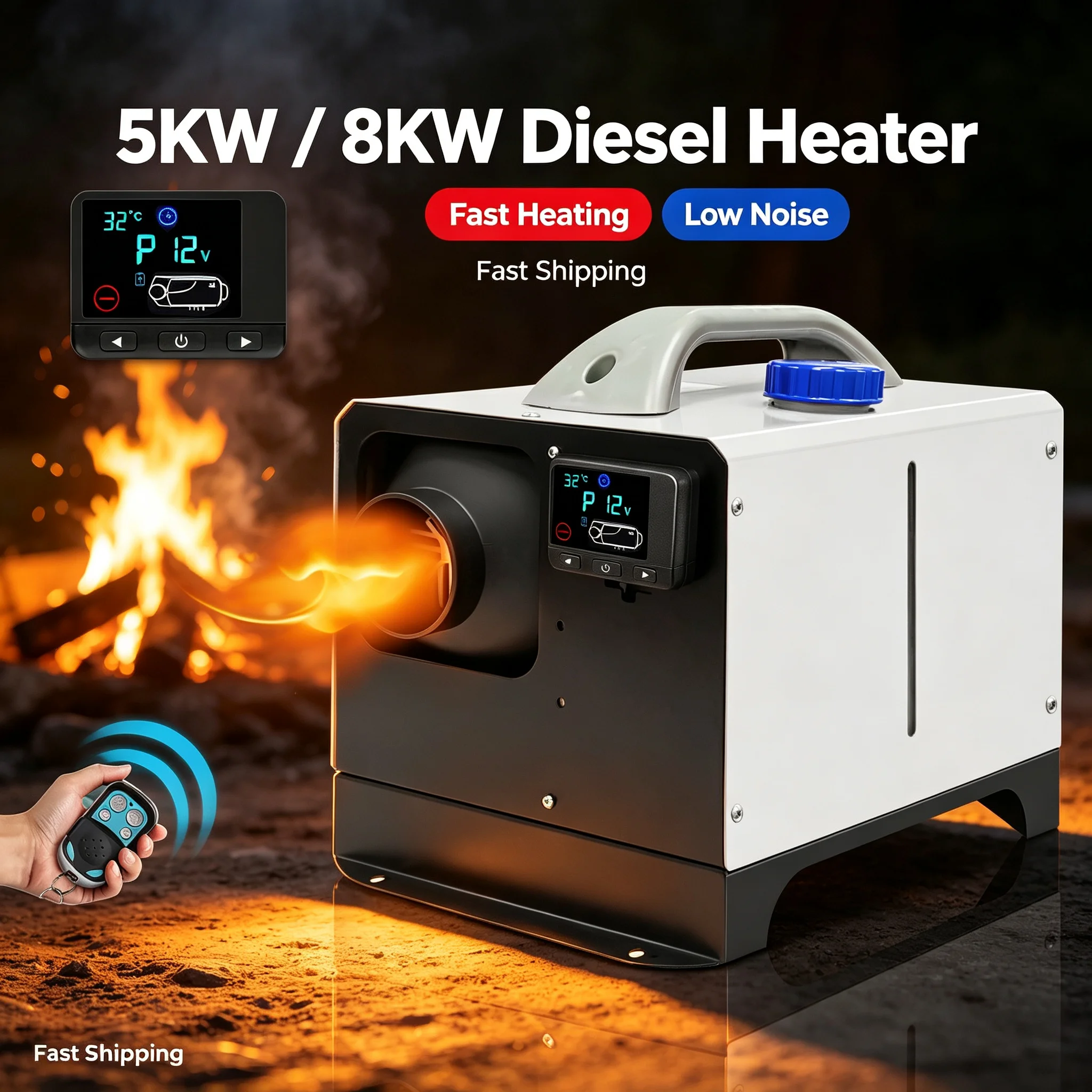 Treeligo 12V 5KW All-in-one Diesel Heater Portable Parking Heater with 5L Fuel Tank LCD Display For Car RV Camper Tent Camping
