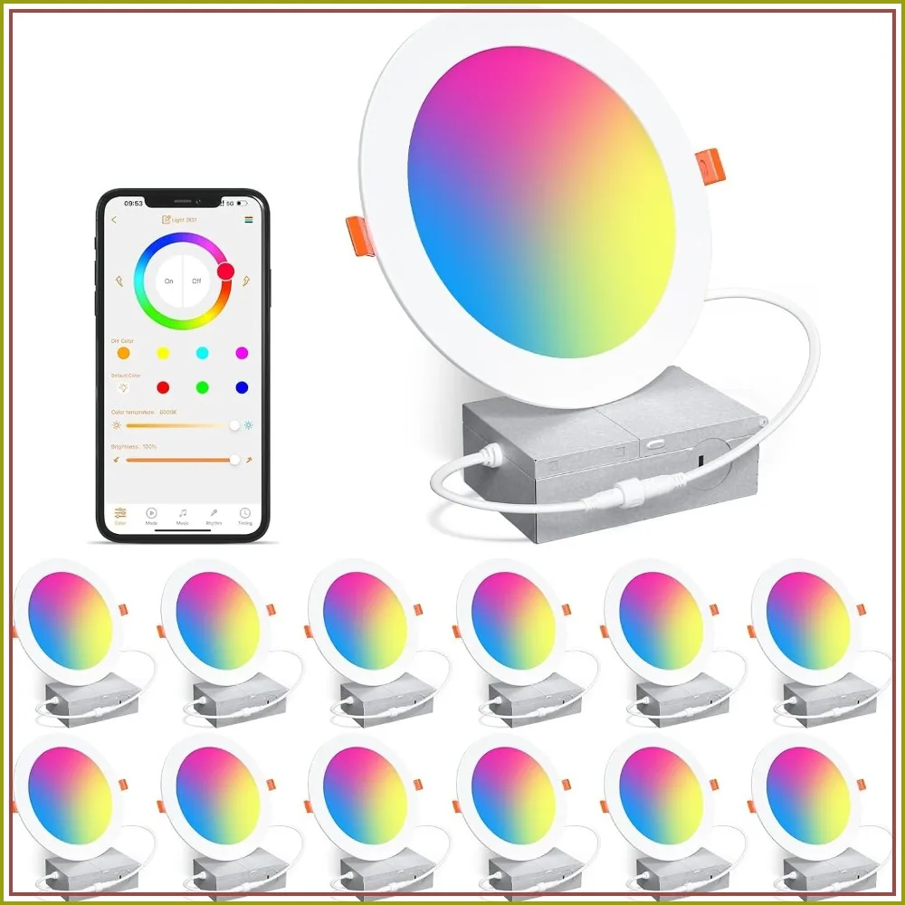 Smart 6 Inch RGBCW LED Downlight 16W 1350 Lumen Dimmable Bluetooth Control Compatible with Alexa - 12 Pack