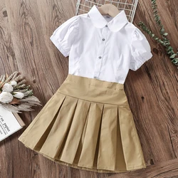 Summer School Uniform Kids Shirts for Girls White Blouses Short Sleeve Children Costumes Teenagers Preppy Tops 8 10 12 14 Years