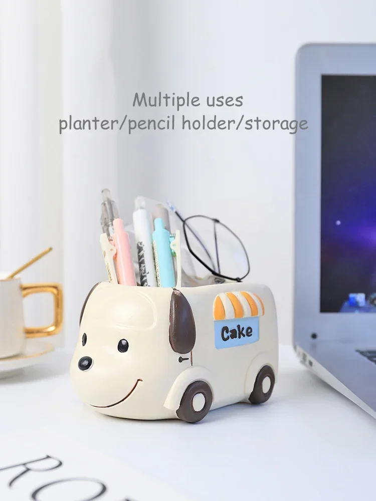 Food Truck Animal Small Plant Pot Resin Succulent Planter for Home Office Desk Mini Ornament Fairy Garden Flowerpot Decoration