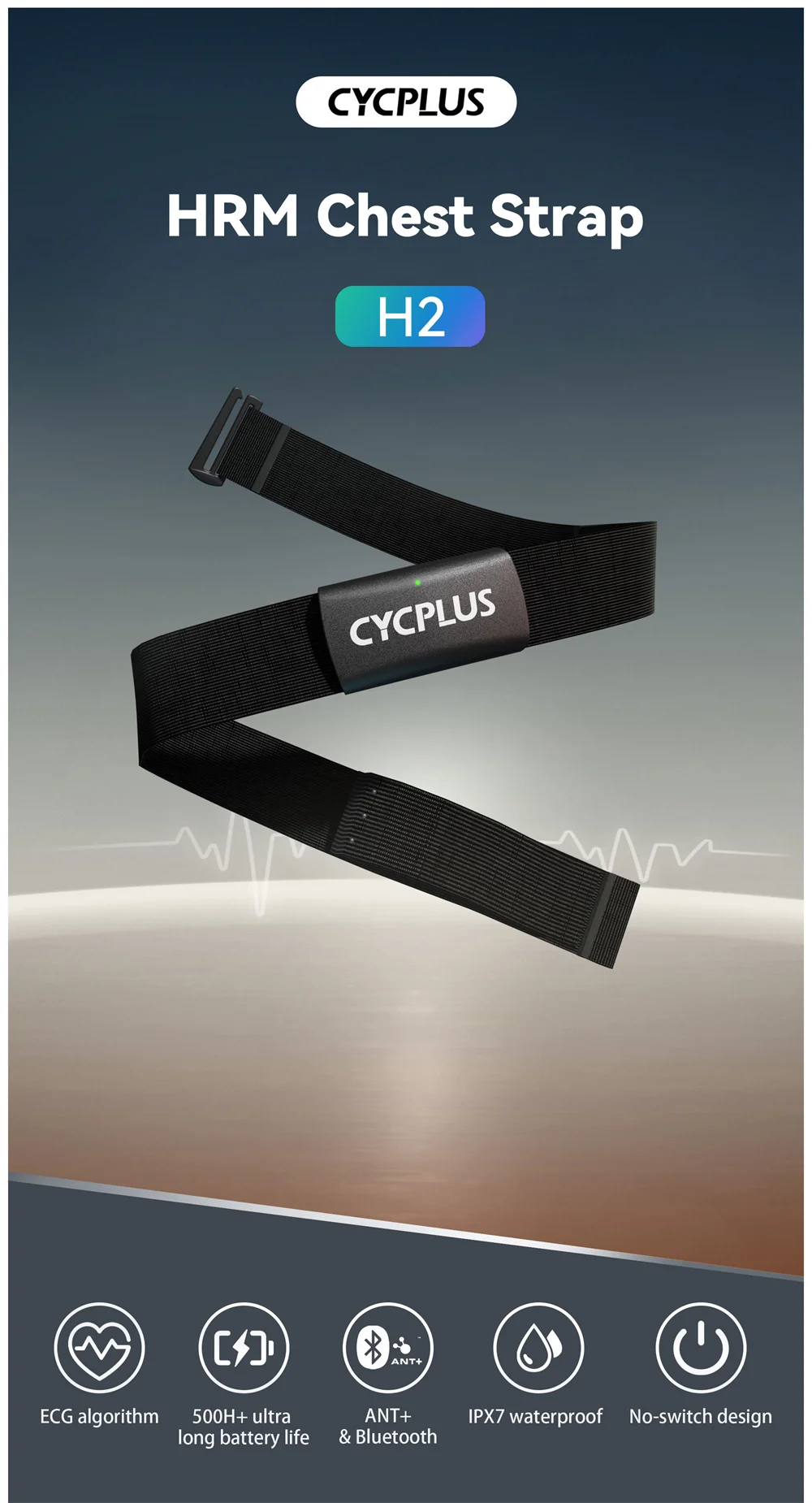 CYCPLUS Herzfrequenz-Brustmonitor BLE ANT+ IPX7 Herzfrequenz-Brustgurt Radfahren Fahrradcomputer Zubehör Trittfrequenzgeschwindigkeitssensor – Detail 1