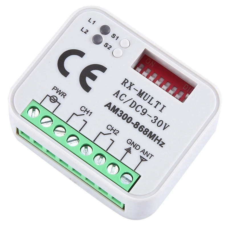N75R-8X Universal RX Multi Frequency 300-868Mhz Receiver 2CH 12V 24V Relay Module Garage Door Remote Control 433.92Mhz 868Mhz