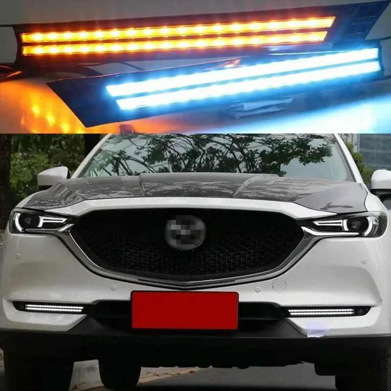 

2Pcs 12V LED DRL Daytime Running Light With Yellow Turning Signal fog lamp For Mazda CX-5 CX5 2017 2018 2019