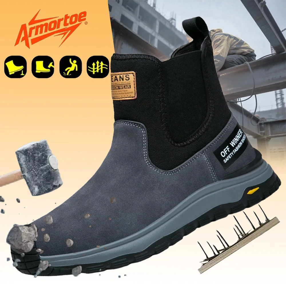 

ArmorToe High Top Slip-On Work Shoes Suede Canvas Composite Toe Puncture Proof Electrical Hazard for Welding #Armor2743