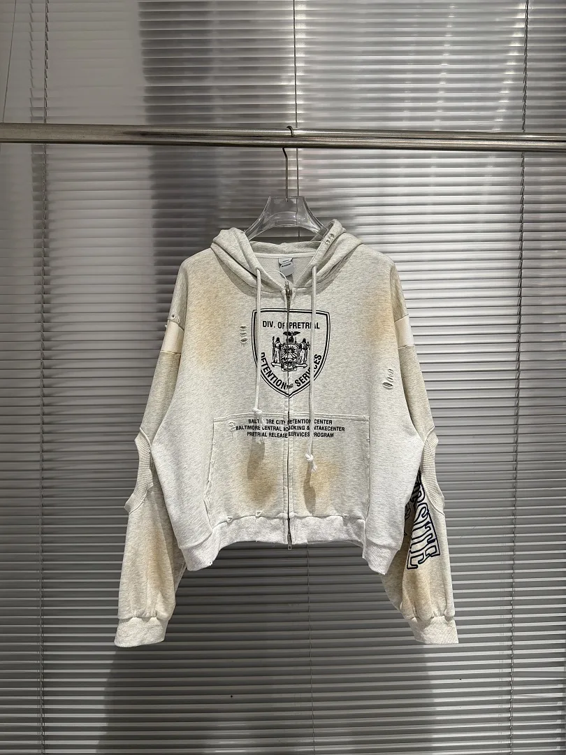 2026 Top PTL INDEX Spliced Dirty Washed Vintage Distressed Printed Zip-Up Hooded Sweatshirt Jacket Women Men Oversized Hoodie