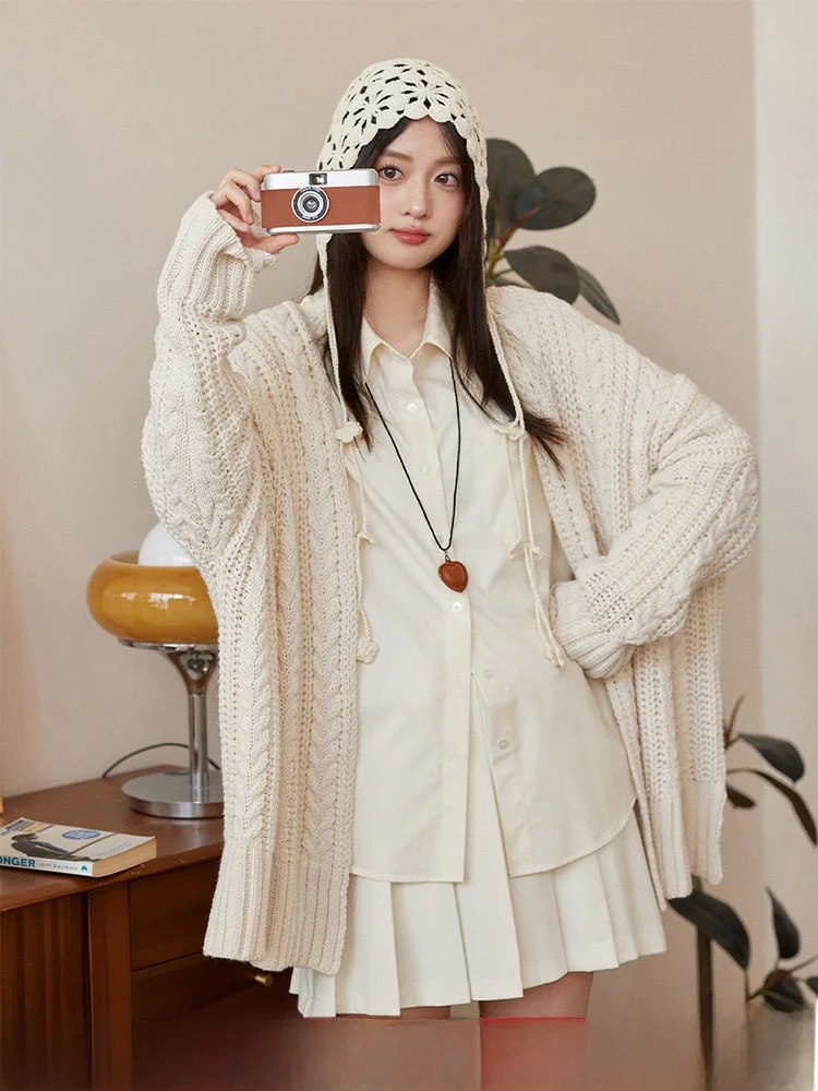 

Loose Knitted Sweater Cardigan Women's plus Size Floppy Flower Design Vintage Sle Long Sve Regular Length Spring Outerwear
