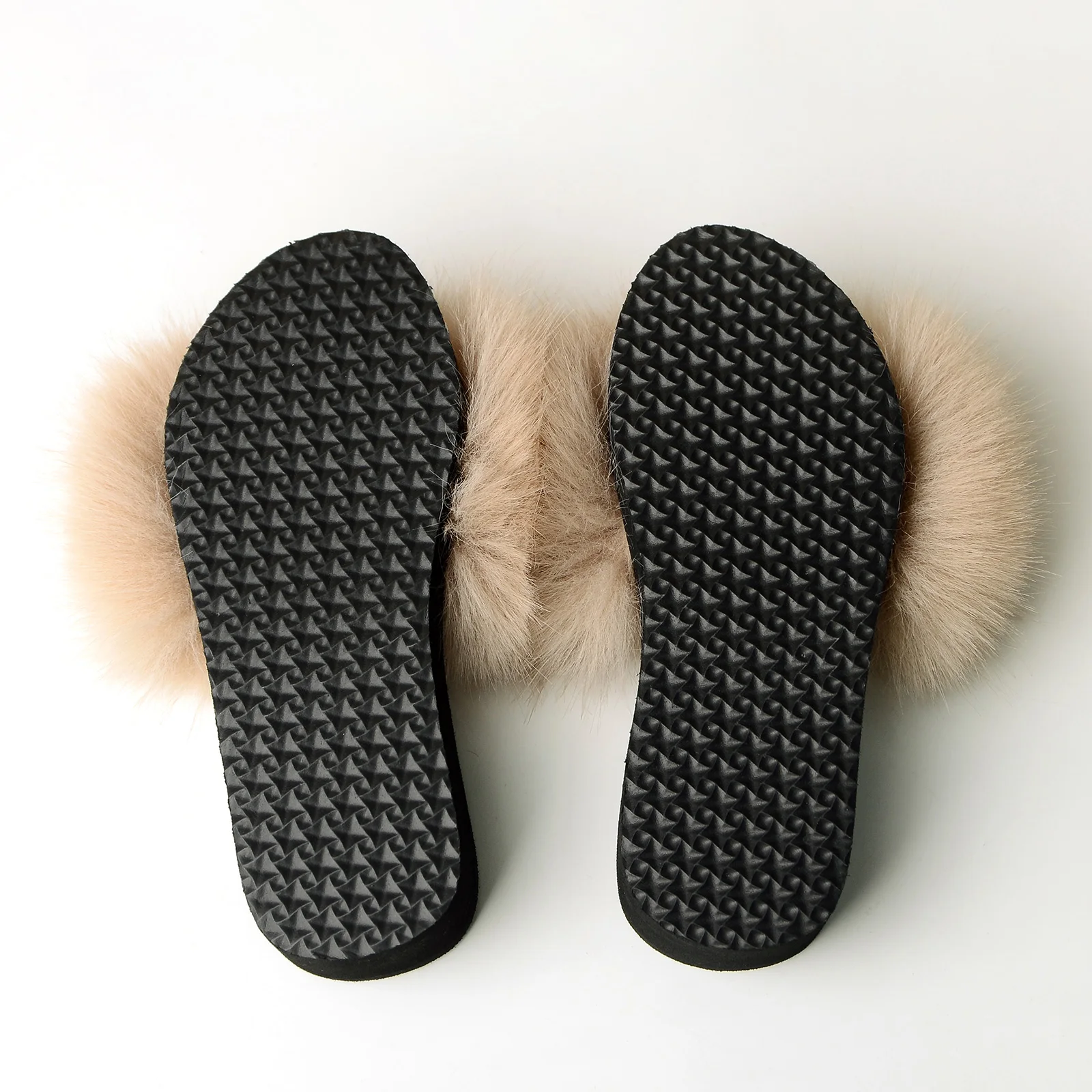 New Style Women\'S Furry Fur Slippers Fake Fox Fur Fluffy Sandals Summer Non-Slip Open-Toed Indoor Sandals