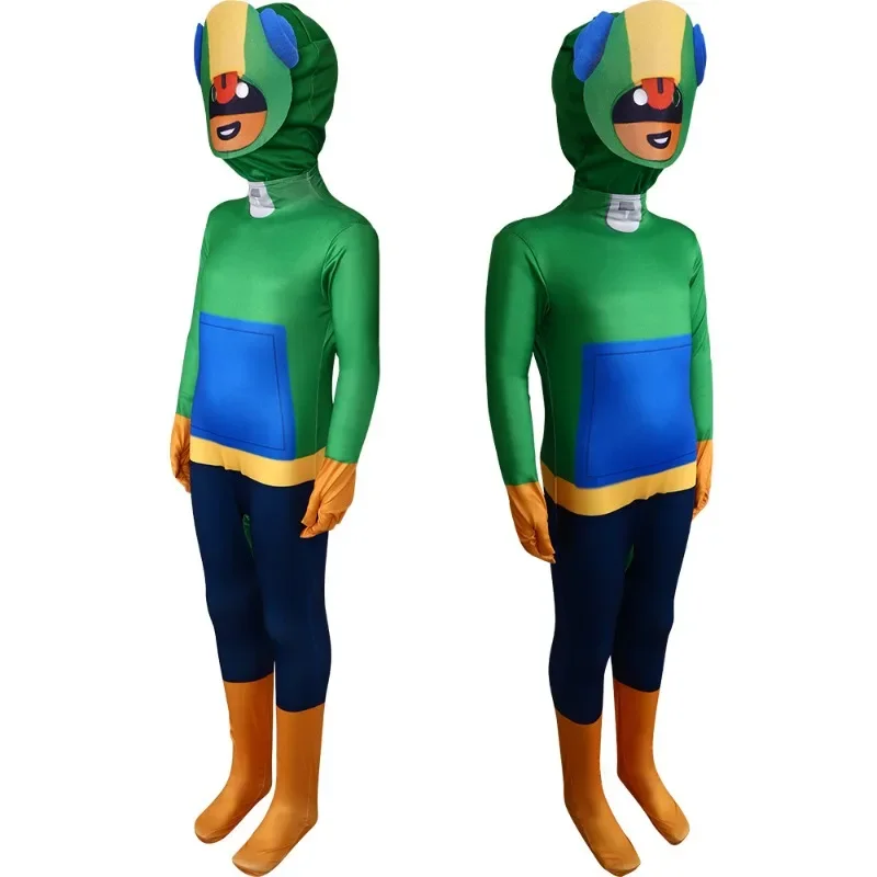 بدلة Brawl Star Game التنكرية باللون الأخضر، مجموعة كاملة من أغطية الرأس، بدلة لعب الأدوار للأطفال والكبار للجنسين في الهالوين