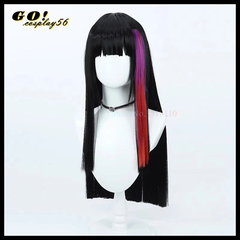 Perruque de Cosplay Rouge Rouge D.lique, Cheveux Longs Noirs, Trames de Reflets Rouges, Degré de Chaleur, Vêtements de Sauna Synthétiques, 70cm