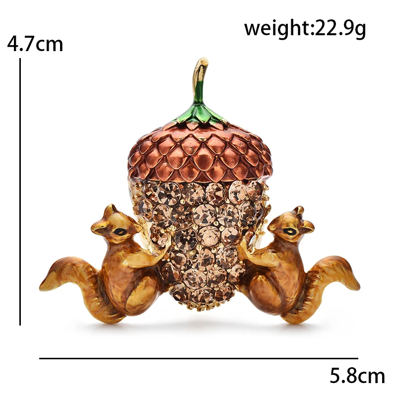 Wuli&baby Cute Squirrel And Pinecone Brooches For Women Unisex Enamel Animal Rhinestone Pine Cone Brooch Pins Gifts