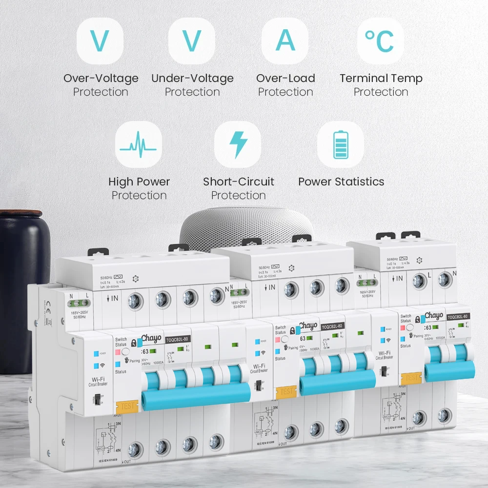 Chayo Tuya RCBO WIFI Metering Circuit Breaker Smart Life Timer Remote Control Automatic Wireless Interruptor Reclosing Switch