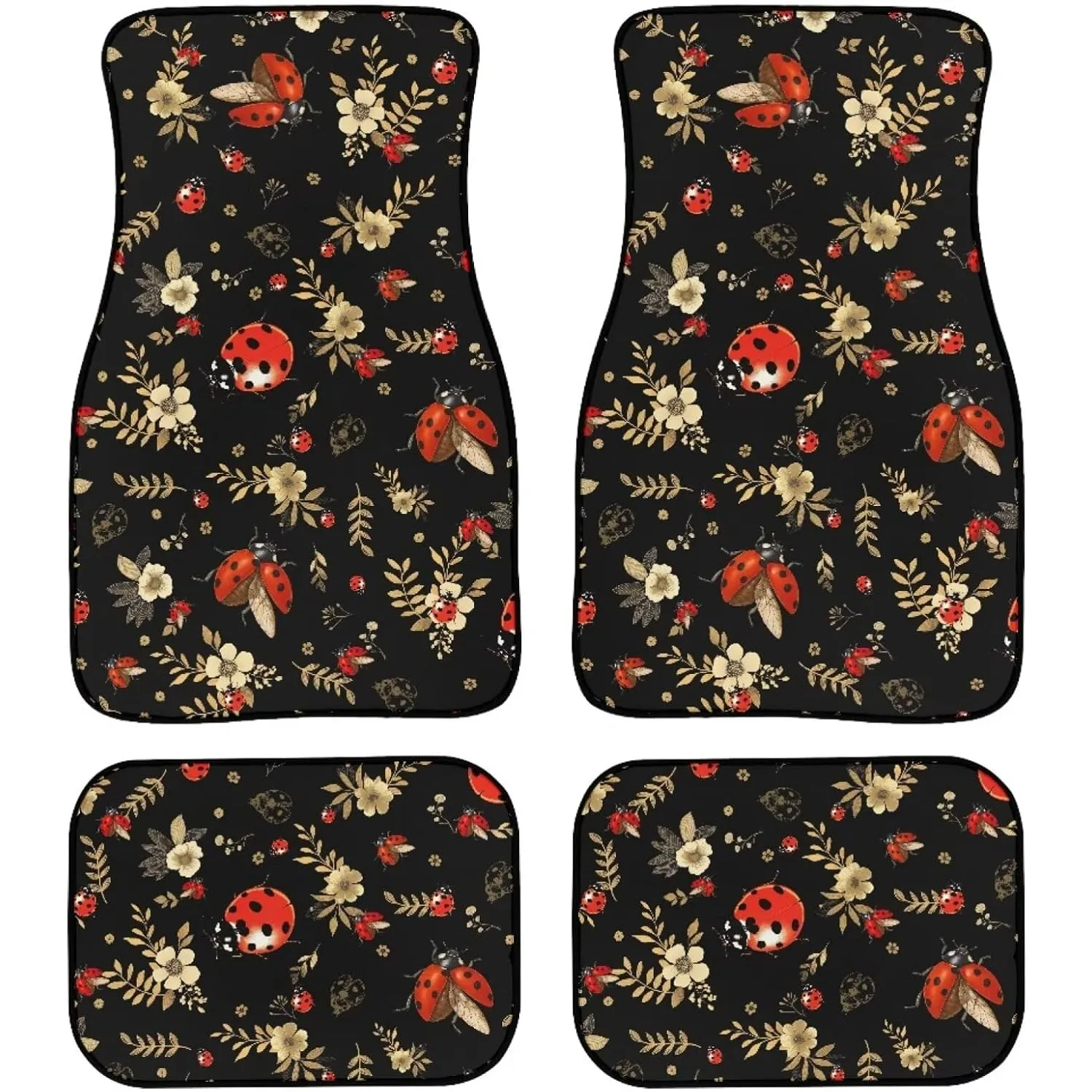 Auto Floor Mats Pack Of 4, Heavy Duty Car Mat Set Universal Fit For SUV Truck Decor Accessories(Retro Ladybug Flower)