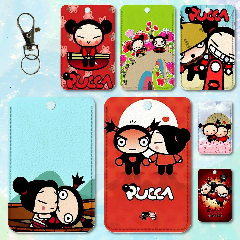 

P-Pucca Love G-Garu Cute Holder Keychain For Work Card Bank Business Holder Student Card Protective Case Bus Card