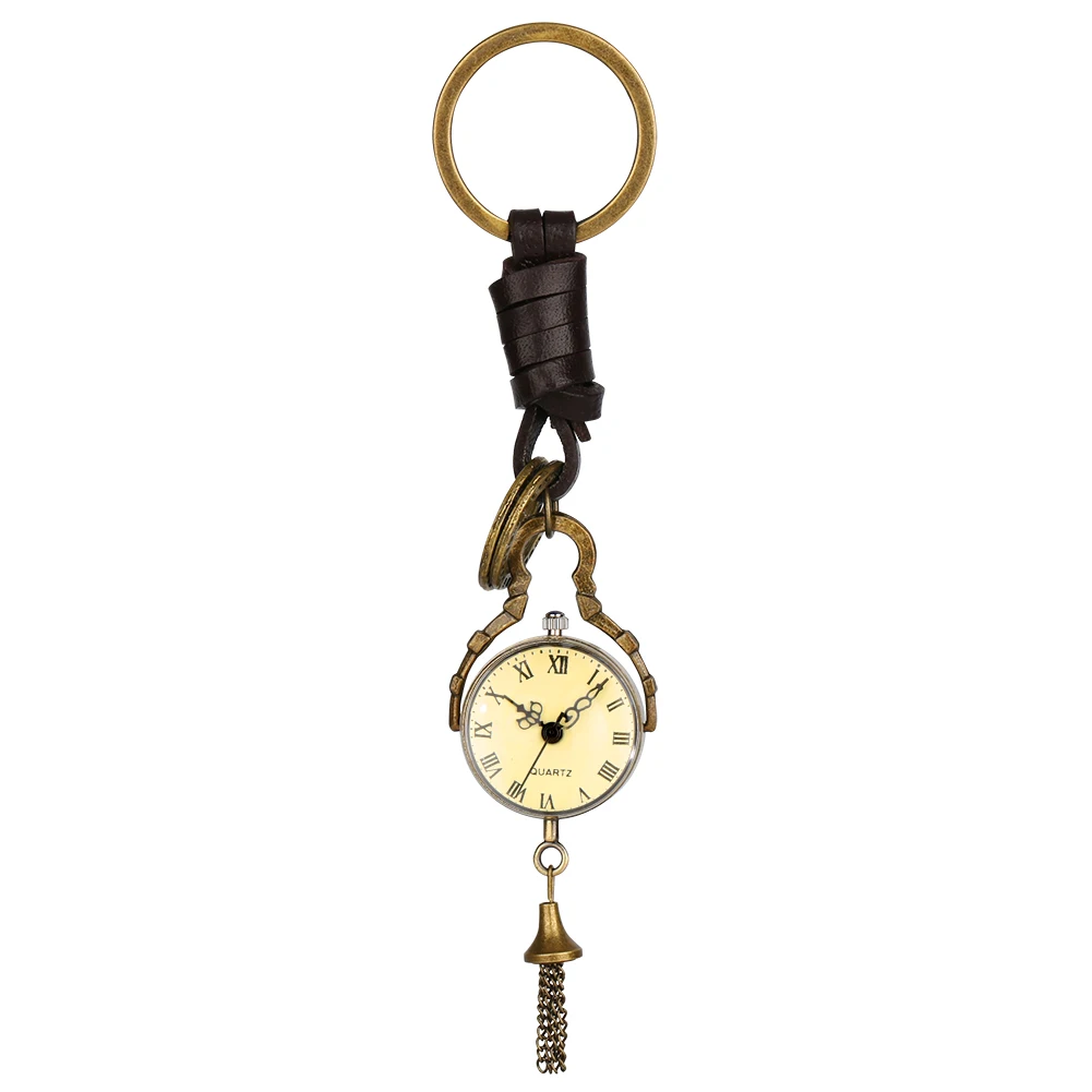 Adorável Bola De Vidro Transparente Em Forma De Bronze Keychain Pocket Watch Quartz Analógico Numerais Romanos Amarelo/Preto Dial Pingente Relógios