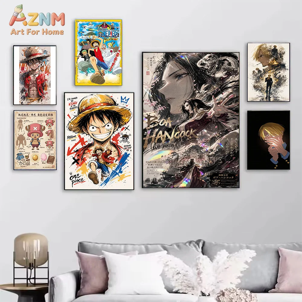 AZNM One Piece Weekly Jump Cover Luffy Usopp Hancock Sanji Chopper Anime Canvas Wall Art Manga Print Unframed Canvas Painting Fo