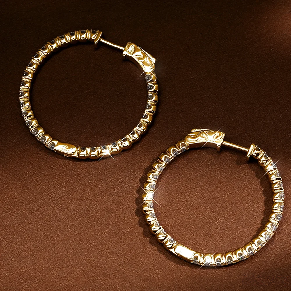 OEVAS 1.8MM Full Moissanite Hoop Earrings For Women 100% S925 Silver Plated 18K Gold D VVS Lab Diamond Earrings Jewelry Gift view 5