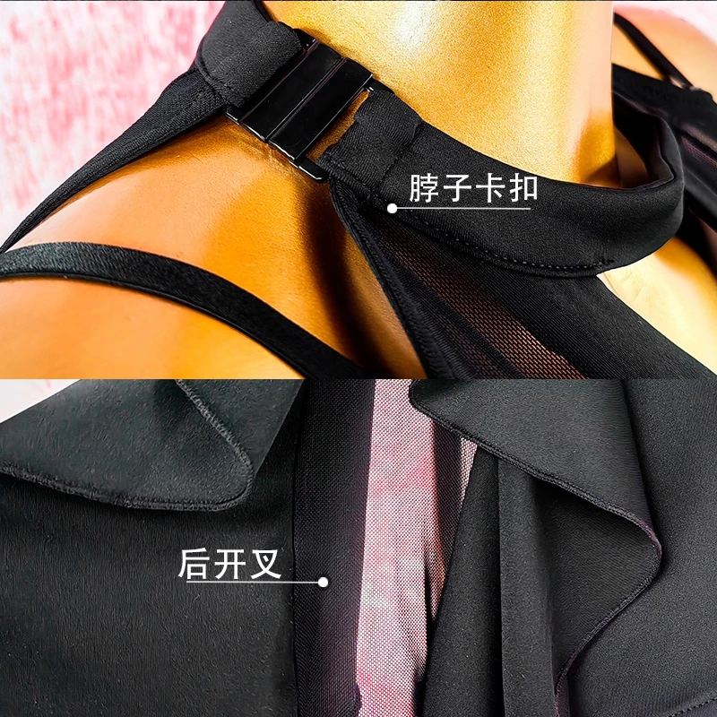 Mulheres adultas vestido de dança latina preto manga longa vestido desempenho tango rumba palco wear feminino dançarino prática roupas vdl3306