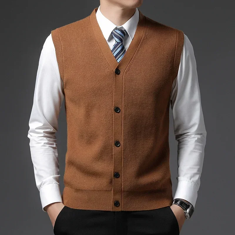 Men Clothing 2023 Top Grade New Winter V Neck Woolen Fashion Brand Knit Cardigan Casual Sweater Vest Sleeveless