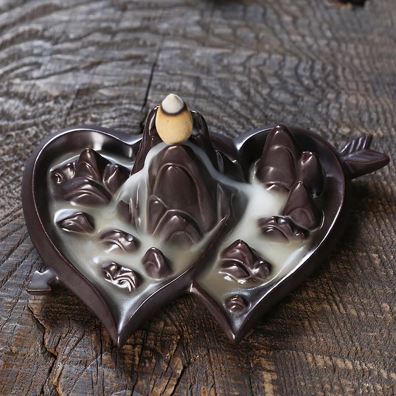 Durable Ceramic Backflow Incense Burner Creative Heart To Heart Contact Landscape Waterfall Backflow Incense Burner Accessories