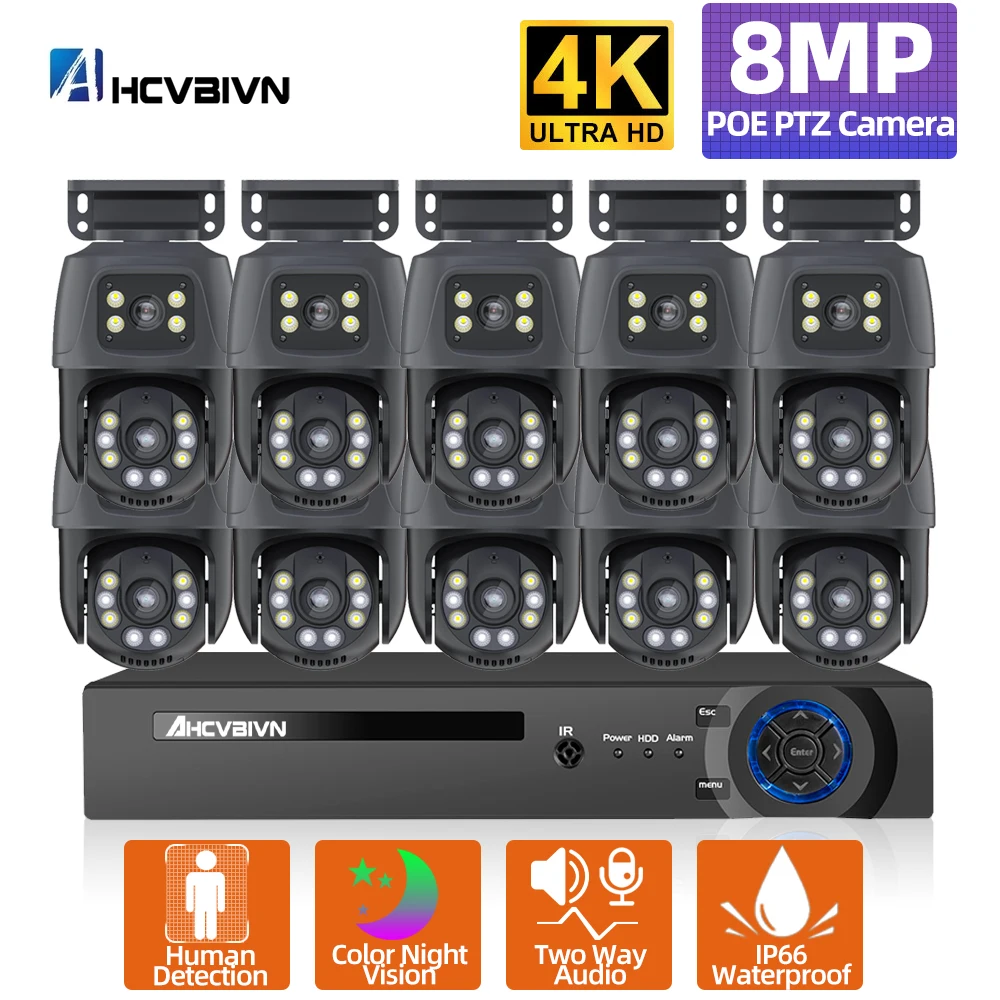

2CH H.265 POE NVR Security Kit 6MP Dual Lens Outdoor POE PTZ Camera System Two way audio 8CH CCTV Video Surveillance Kit XMEYE