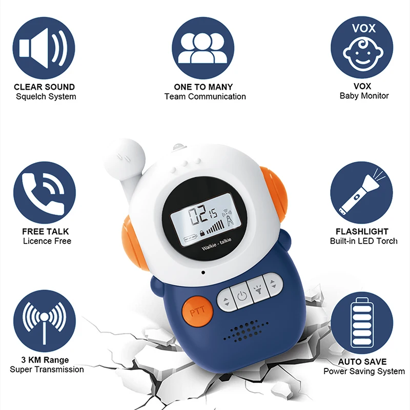Walkie-Talkie 3Km Accessible Children's Funny Cartoon Children Toy with Bright Lights Clear Sound Long Endurance for Kids Gifts