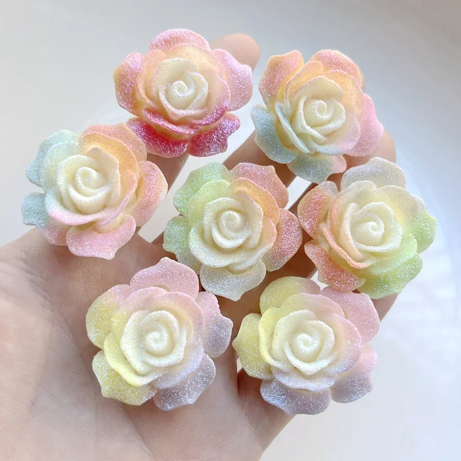 2pcs/6pcs Large size flower 34*35.5mm resin flat back Sugar surface rainbow colors DIY decoration scrapbooking embellishments -