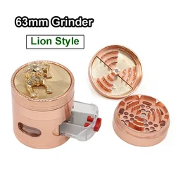 Lion Style Tobacco Grinder 63mm Crusher 4 Parts Mesh Screen with Draw Pollen Catcher Pink Gold Herb Spice Crucher