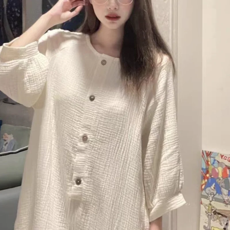 

Женская юбка для сна для молодых девушек, весенне-осенние ночные рубашки с длинными рукавами, пижамы, домашняя одежда для общежития, хлопковое платье, новый стиль