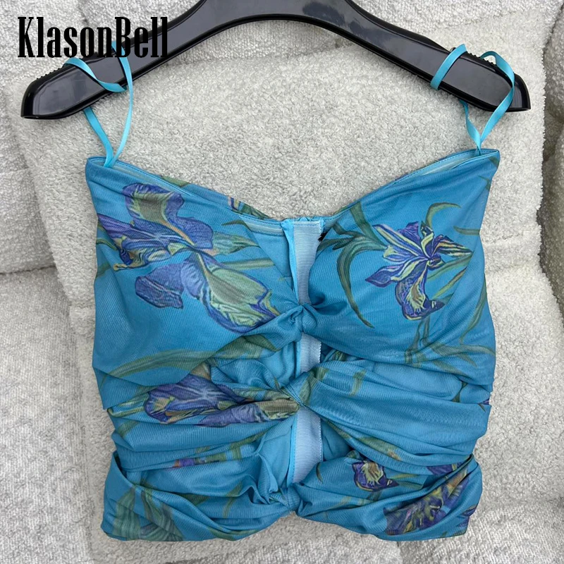 

6.4 KlasonBell Fashion Sexy Hot Girl Kink Hollow Out Strapless Top Ruched Crepe Stretch Print Back Zipper Short Tank Top Women