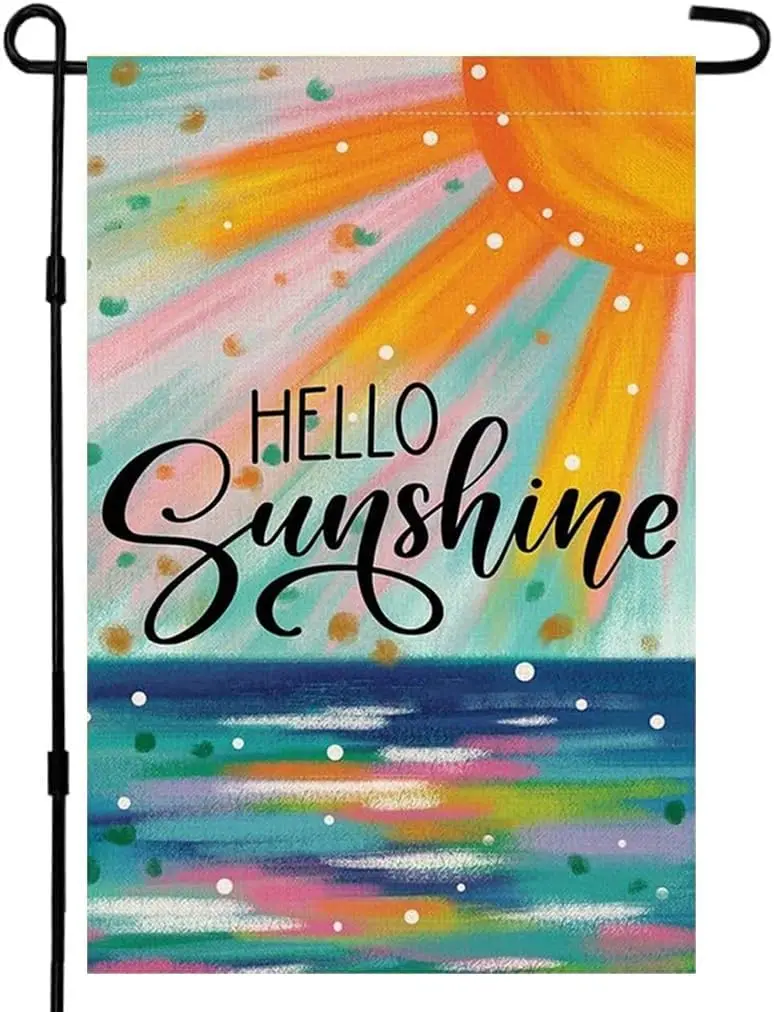 HELLO Sunshine Garden Flag 12 X 18 Inch Double Sided Spring Summer Yard Outdoor Farmhouse Lawn Decoration Flag Art with Flow UUN