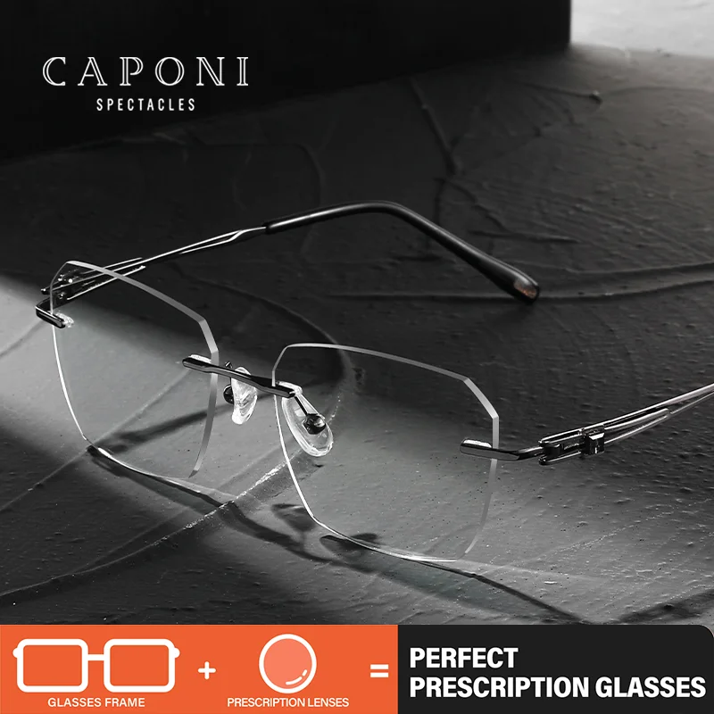 

CAPONI мужские очки по рецепту из чистого титана, прогрессивные компьютерные очки с защитой от синего света, очки без оправы для чтения PJ23503