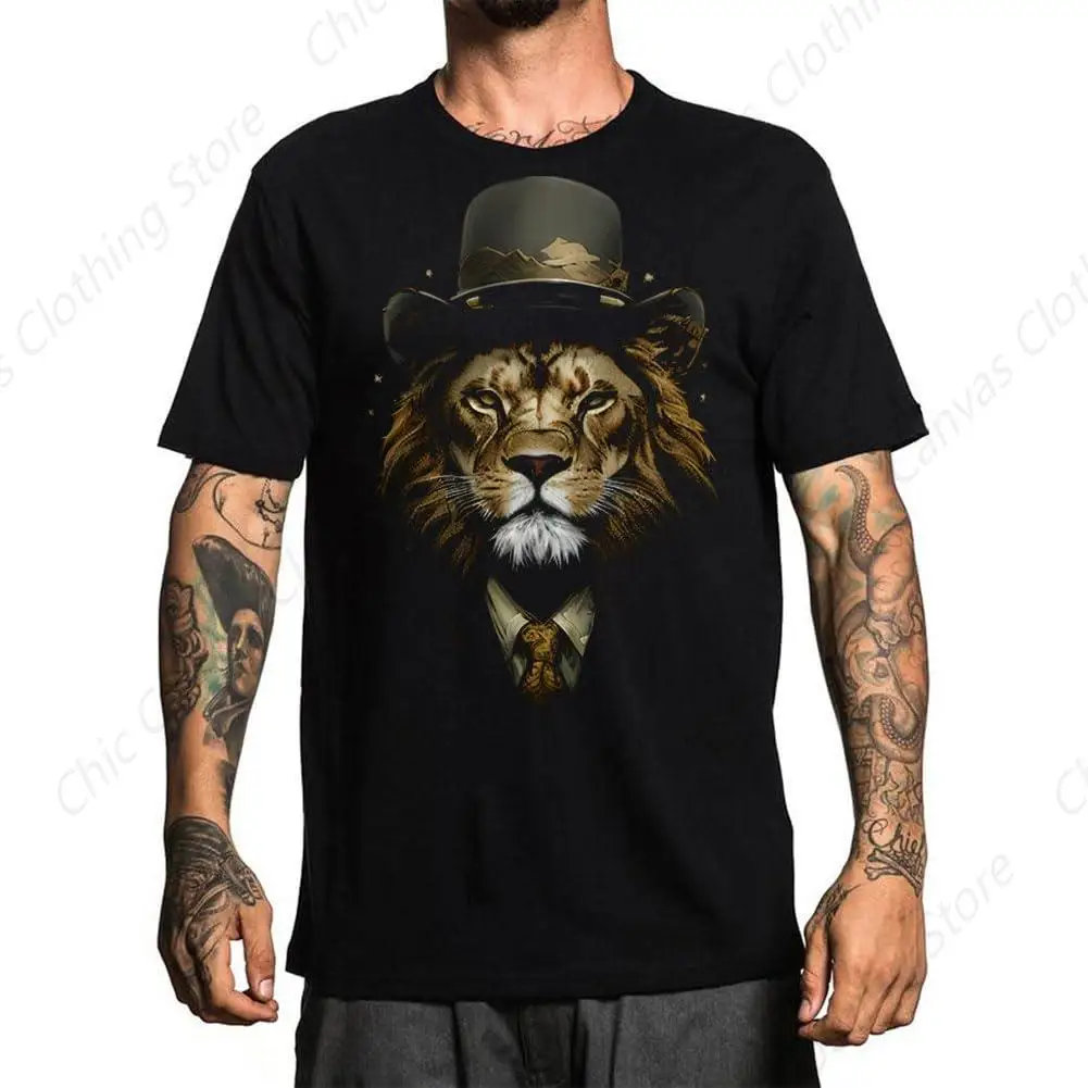 

Men's Lion Cool Printed T-shirt Men's Novel Fashion Pattern T shirt Cotton Comfortable Short Sleeve Top Suitable for Adult Men