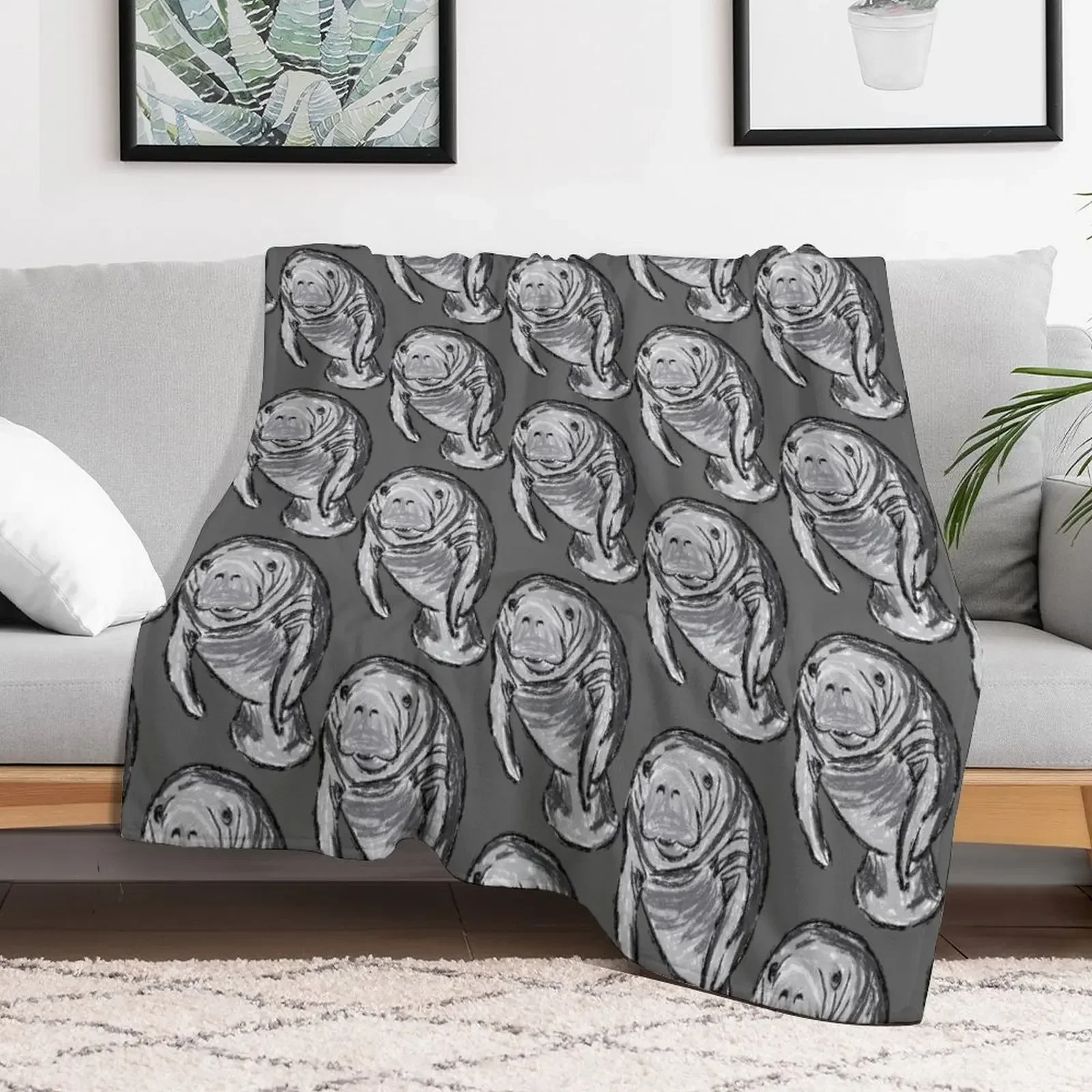 Artwork of a Manatee Throw Blanket Polar Retros Blankets