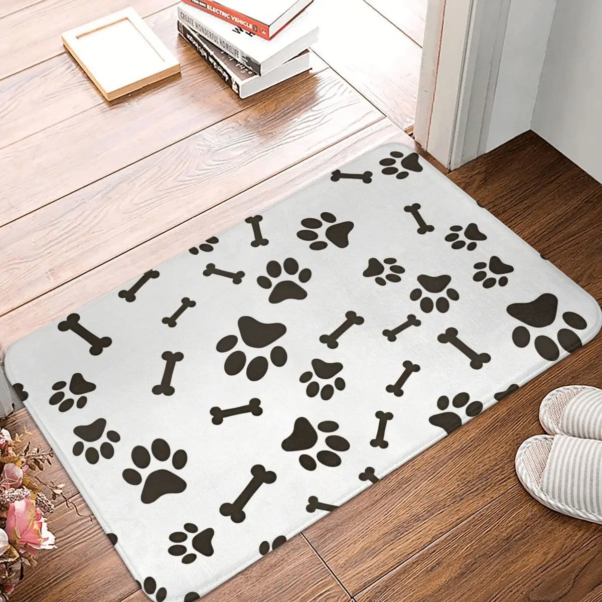 Dog Footprints Dog Bones Animal Front Door Mat Anti-Slip Outdoor Quick Dry Doormat Kitchen Balcony Entrance Rug Carpet